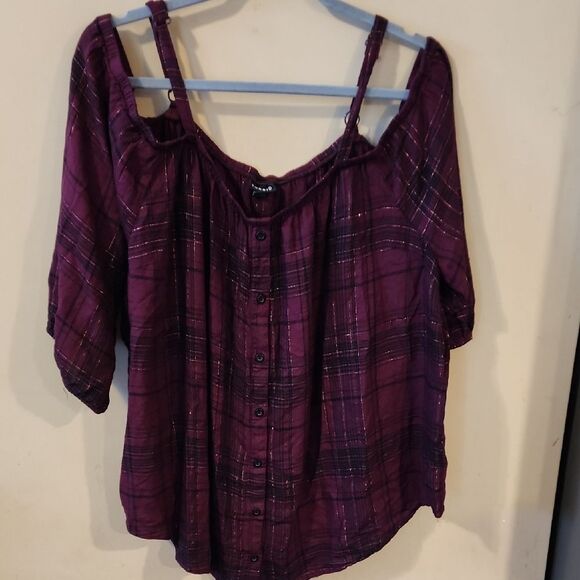 Torrid Purple Relaxed Cut Out Blouse - Picture 1 of 5